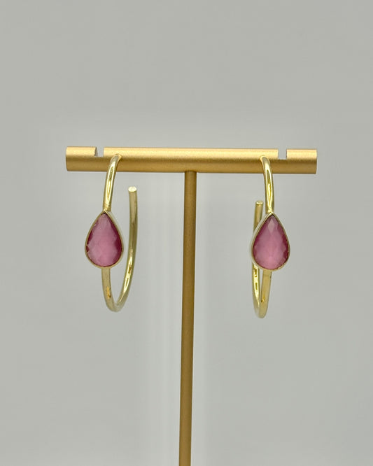 Vibrant Pink Teardrop Crystal Hoop Earrings