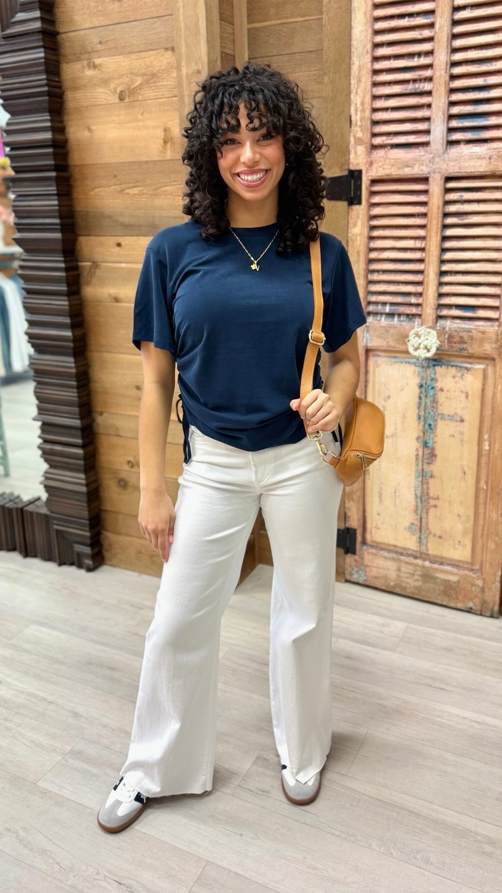 Allie Ruched Side Top - Navy