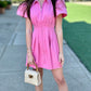 Aubrey Denim Pleat Waist Zip Mini Shirt Dress - Pink
