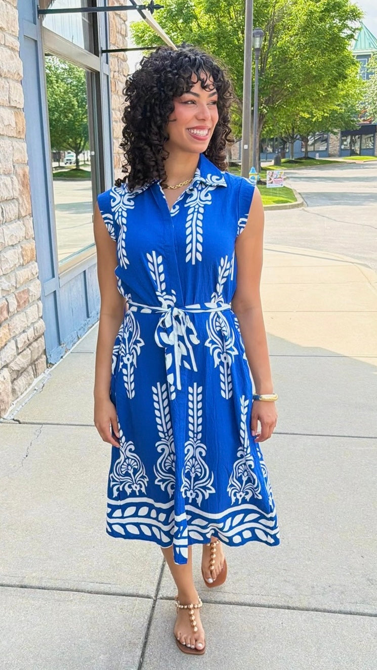 Rita Fleur De Lis Belted Dress - Royal