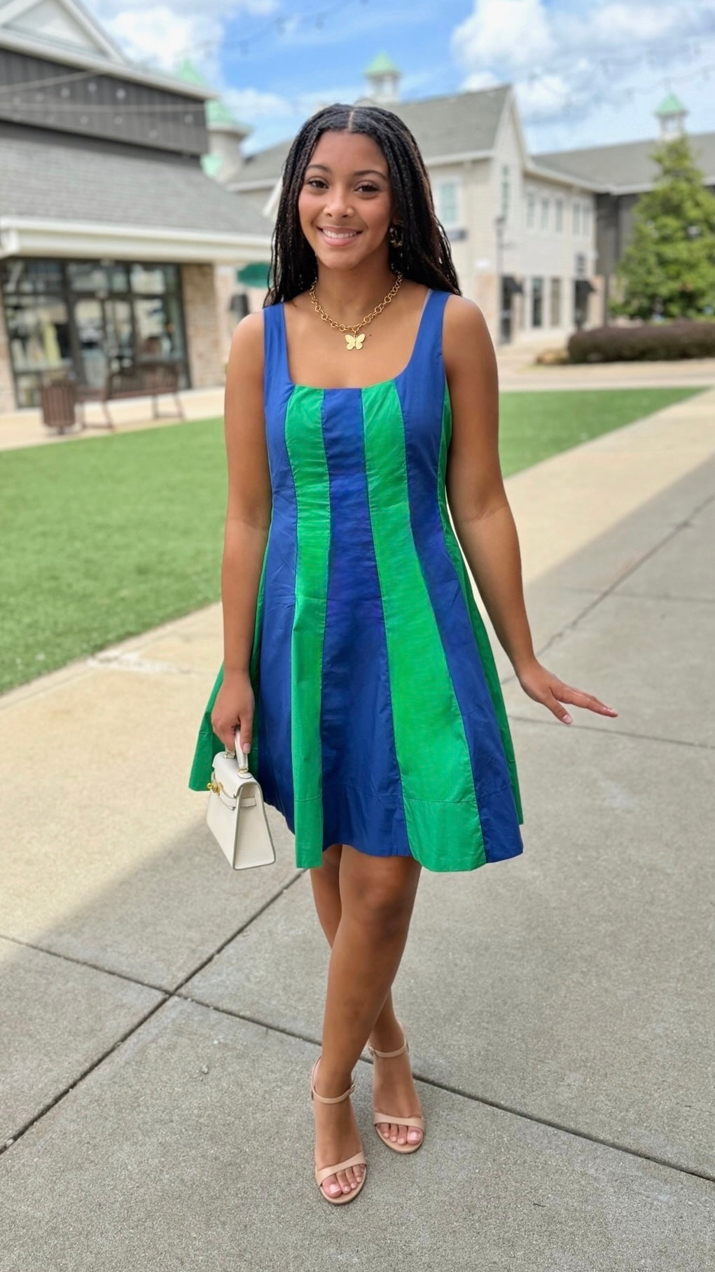Madison Color Block Mini Dress - Blue/Green
