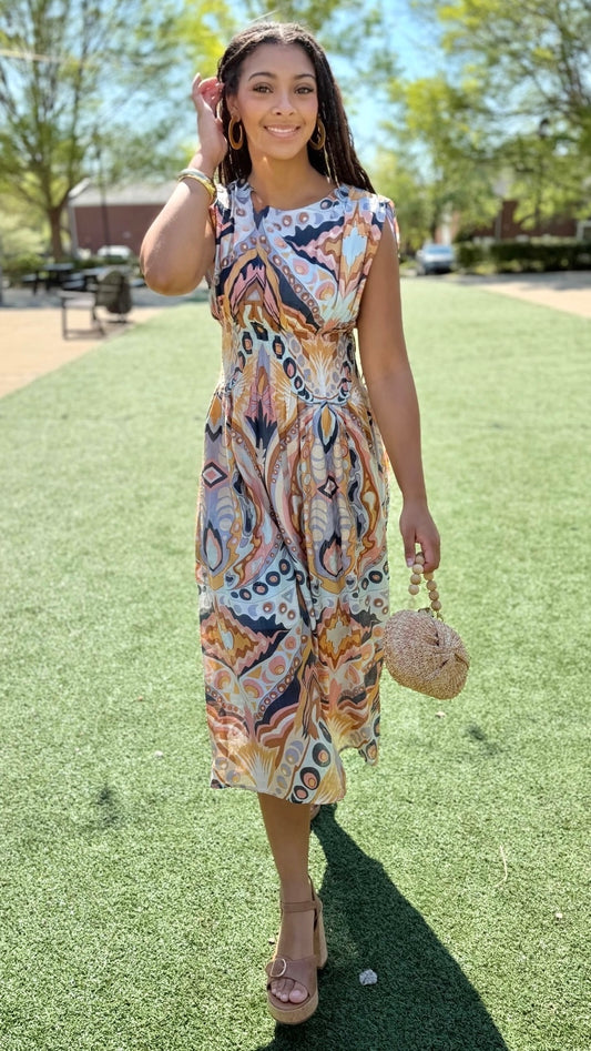 Helena Midi Dress - Mint/Rust