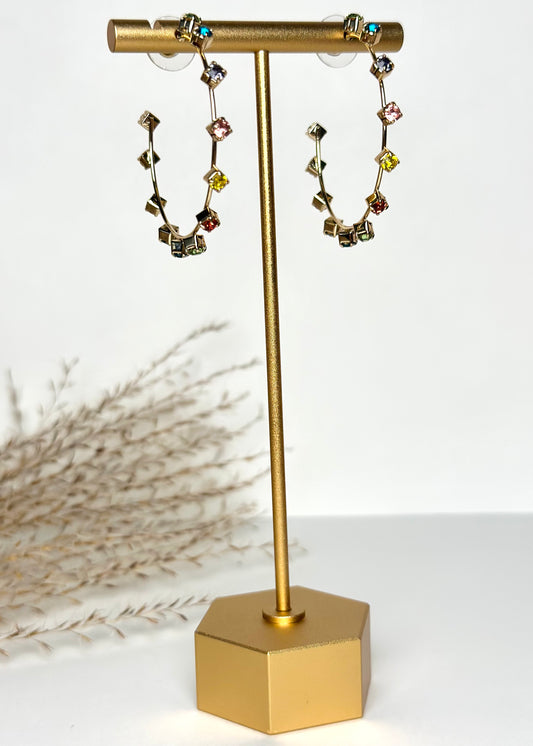 Small Gold Crystal Hoop Earrings - Multi
