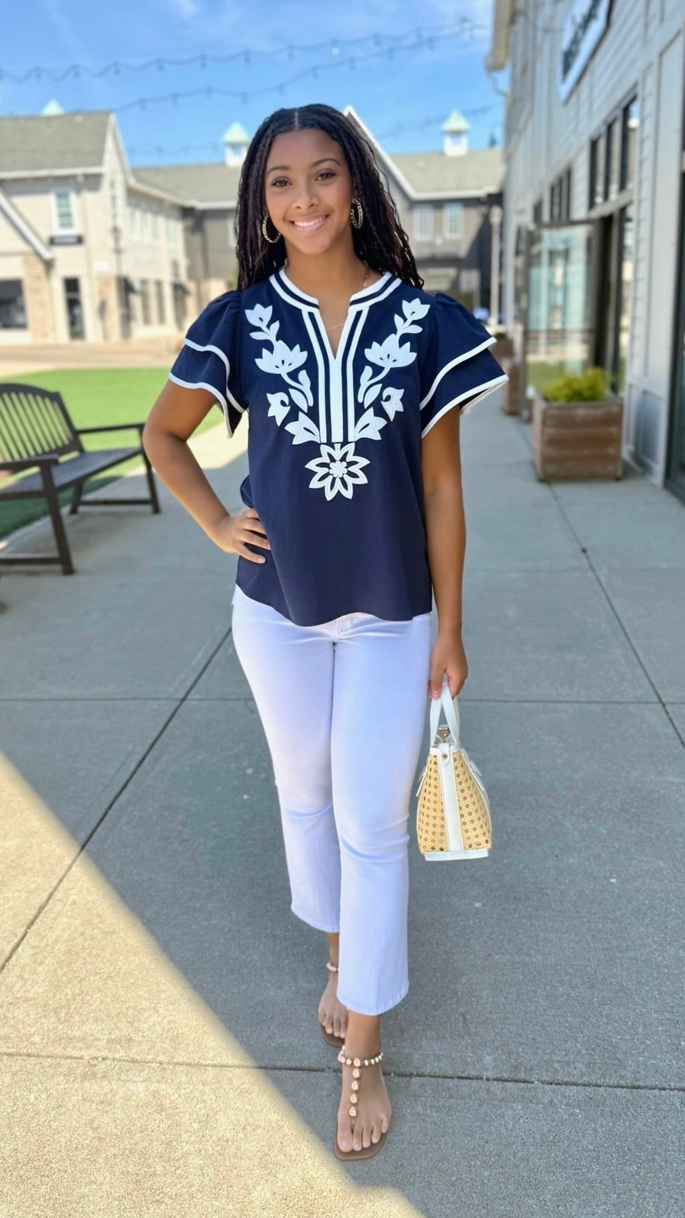 Addison Flutter Sleeve Top - Navy