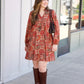 Autumn Paisley Dress - Brick