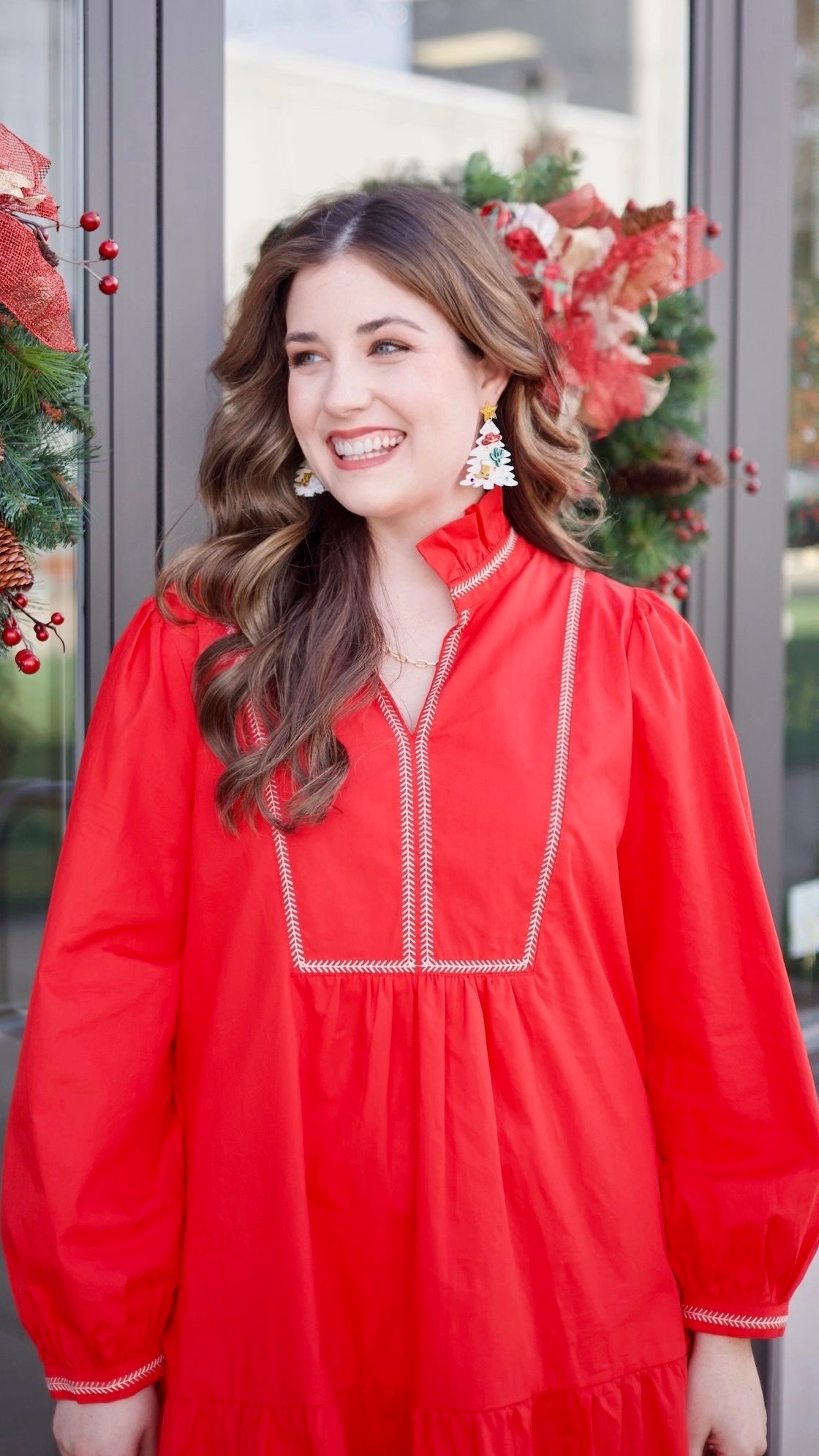 Emma Embroidered Dress - Red