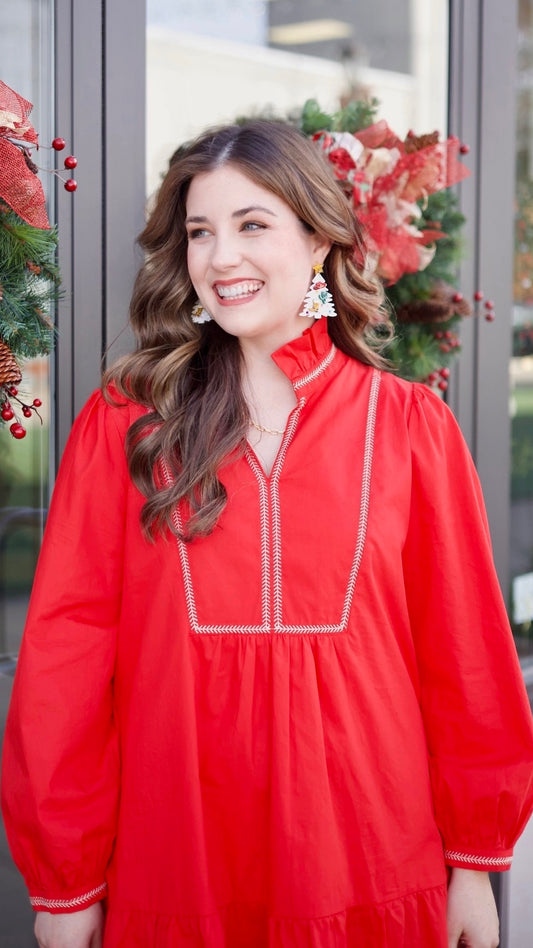 Emma Embroidered Dress - Red