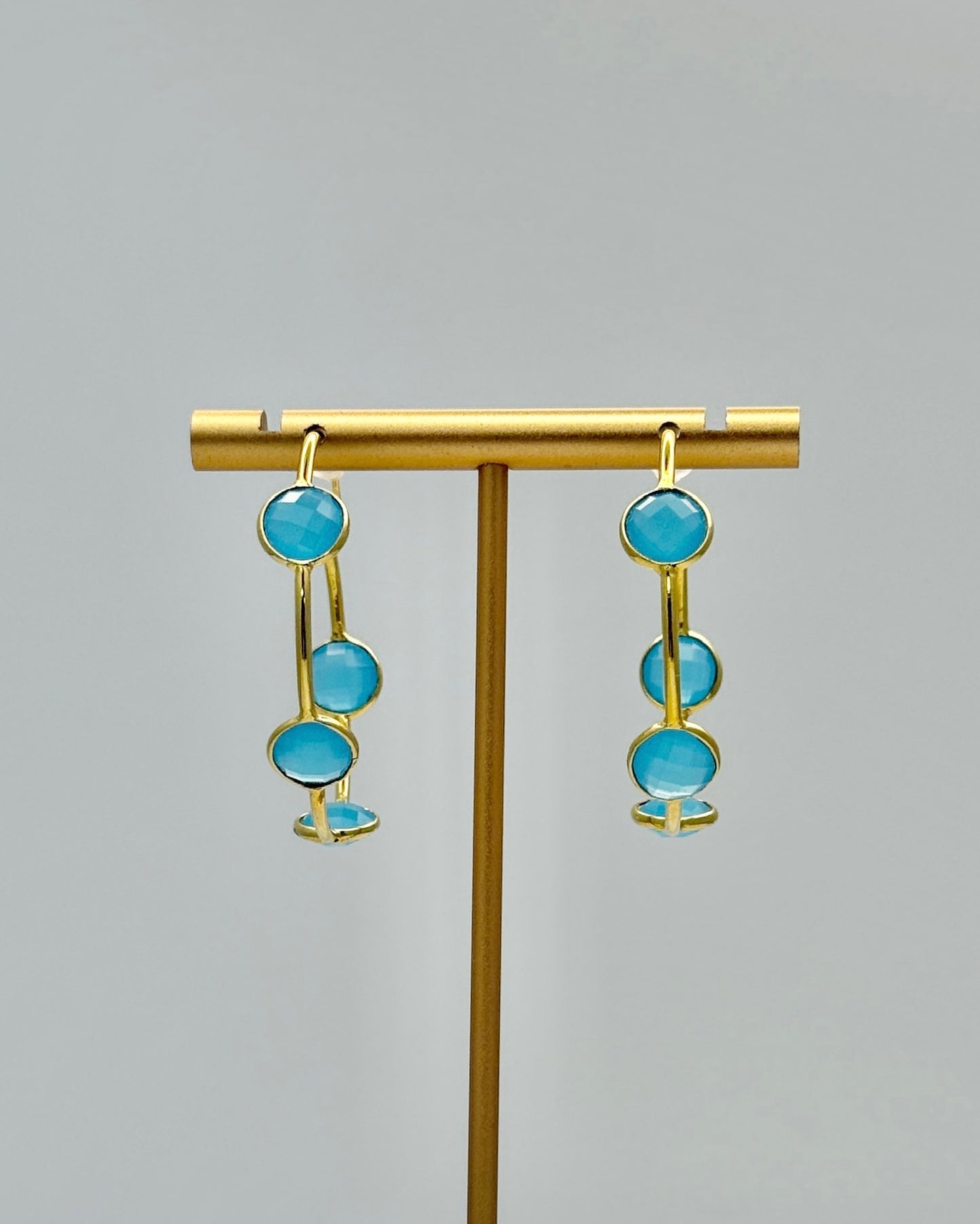 Gold & Aqua Crystal Hoop Earrings