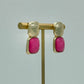 Bold Stone & Gold Earrings - Fuchsia