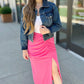 Bobi Shiloh Shirred High Slit Skirt - Pink