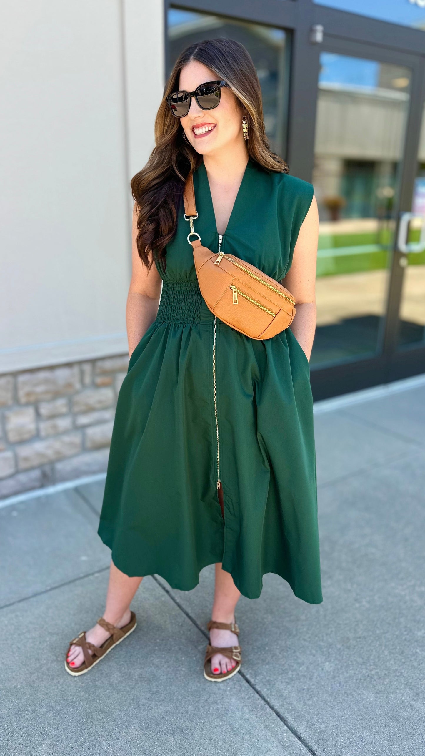 Hunter Green Zip Midi Dress Tunie's Boutique Hunter Green Zip Midi Dress Tunie's Boutique