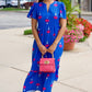 Elena Fan Floral Midi Dress - Royal