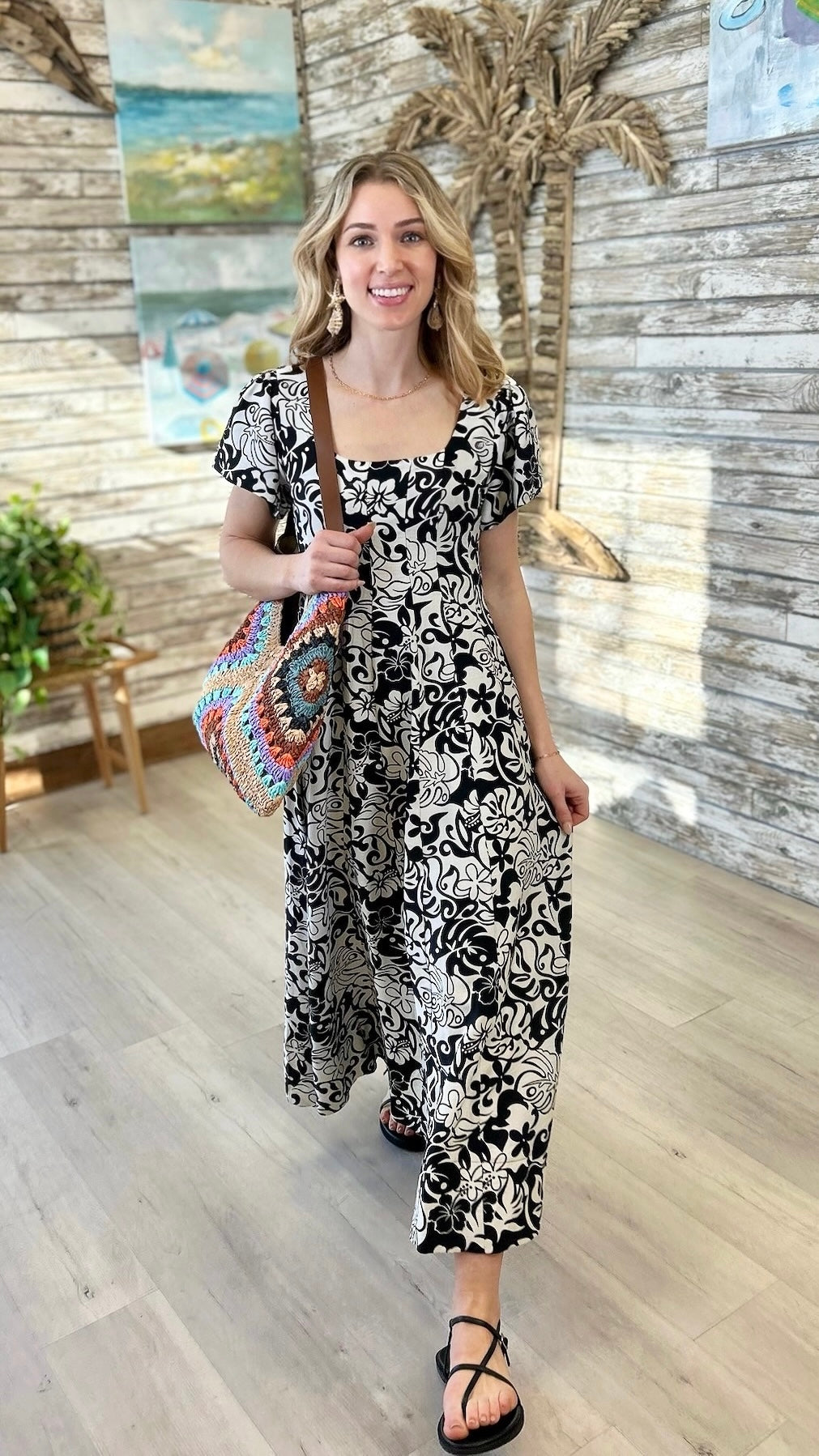 Theresa  Print Midi Dress - Black/White