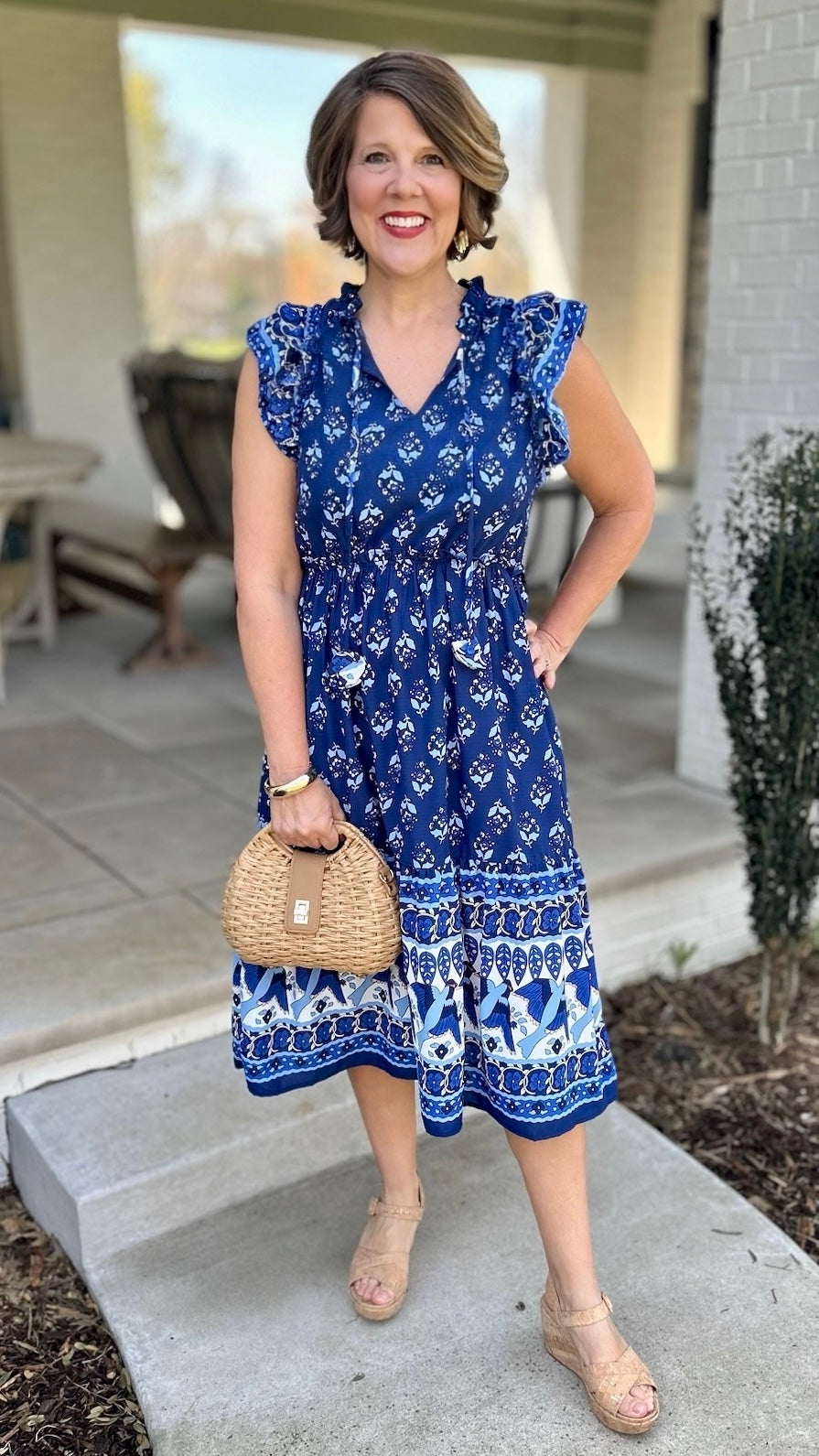 Amelia Navy Abstract Midi Dress
