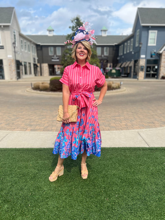 Just Bellina Bubblegum Florals Midi Dress