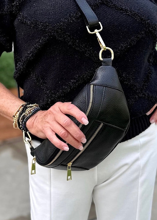 German Fuentes Leather Sling Bag - Black