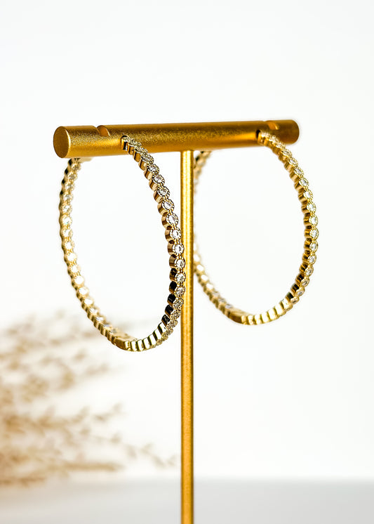 Crystal Coated Hoop Earrings - Gold
