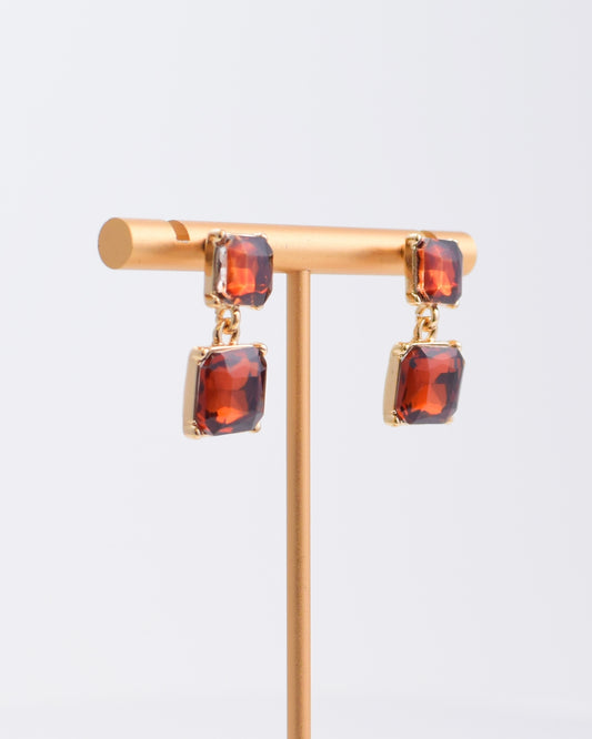 Crystal Double Drop Earrings - Brown