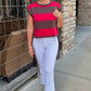 Madelyn Sleeveless Stripe Sweater - Red & Brown