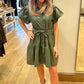 Flirty Faux Leather Tiered Button Dress - Olive