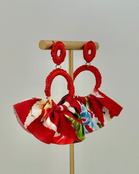 Fabric Fan Earrings - Red