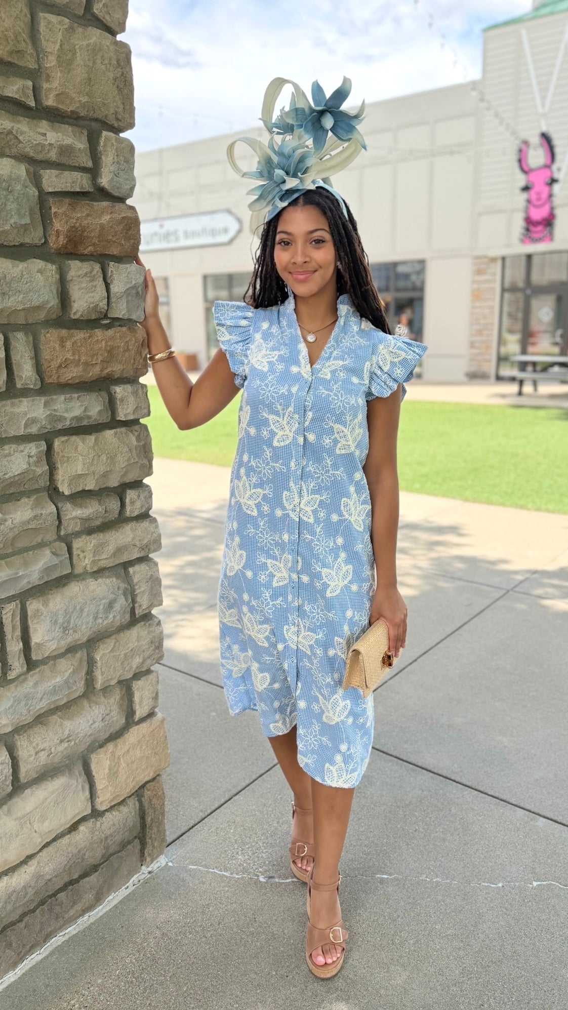 Kenzie Floral Embroidered Dress - Blue