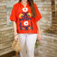Lisa Floral Embroidered Top - Red