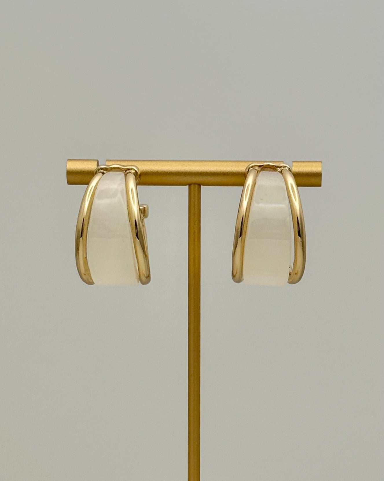 White Acrylic Hoop Earrings - Gold