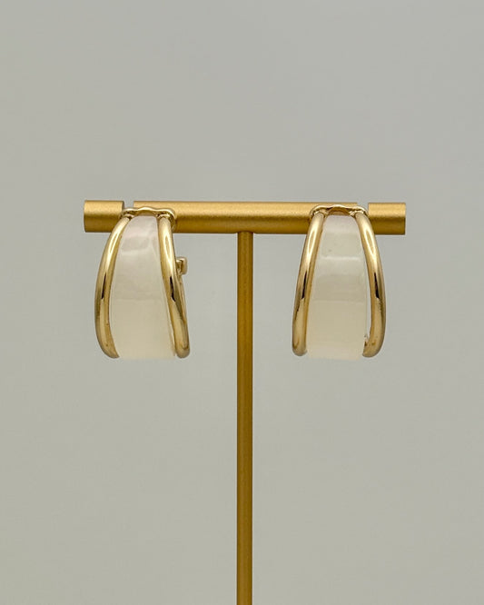 White Acrylic Hoop Earrings - Gold