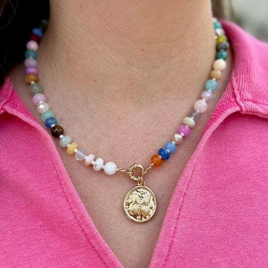 Butterfly Pendant Bead Necklace