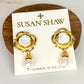 Susan Shaw White Rose & Pearl Drop Earrings