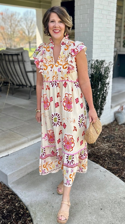 Natalie Cream Mix Floral Dress