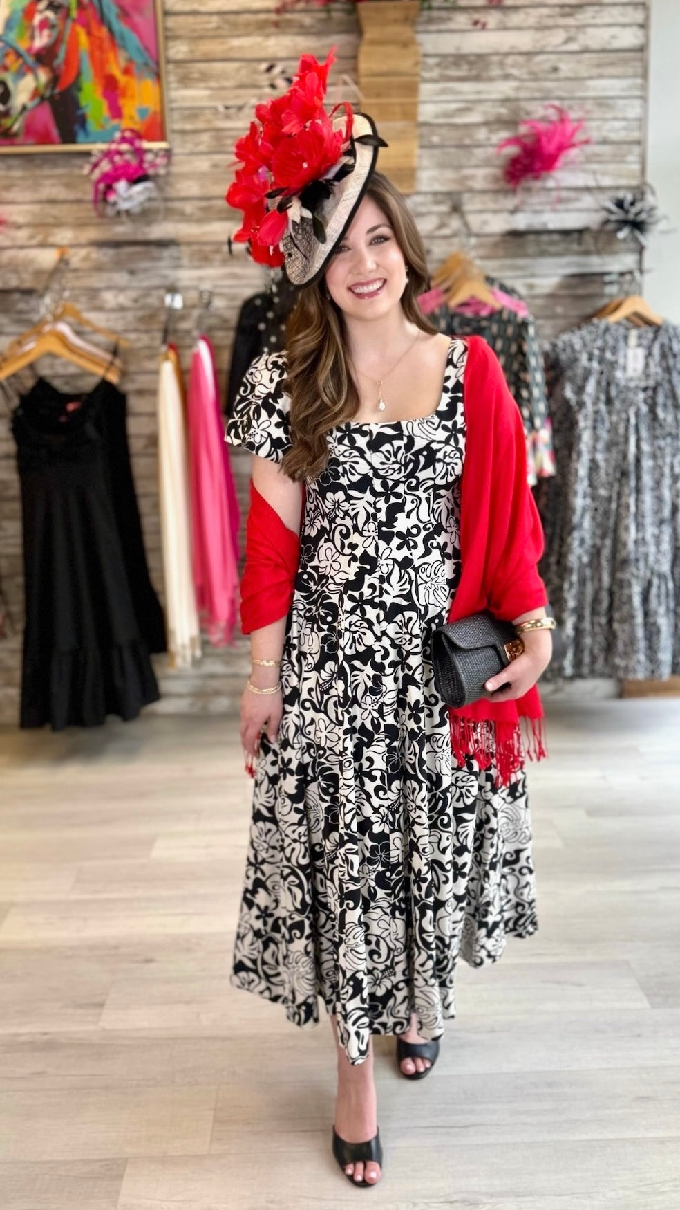 Theresa  Print Midi Dress - Black/White