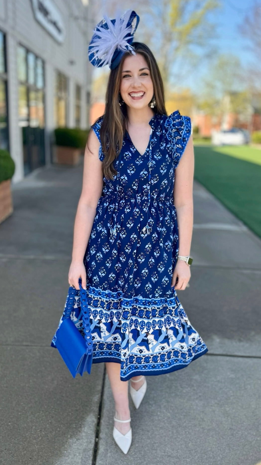 Amelia Navy Abstract Midi Dress