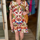 Charleston Abstract Floral Ruffle Collar Dress-Brown