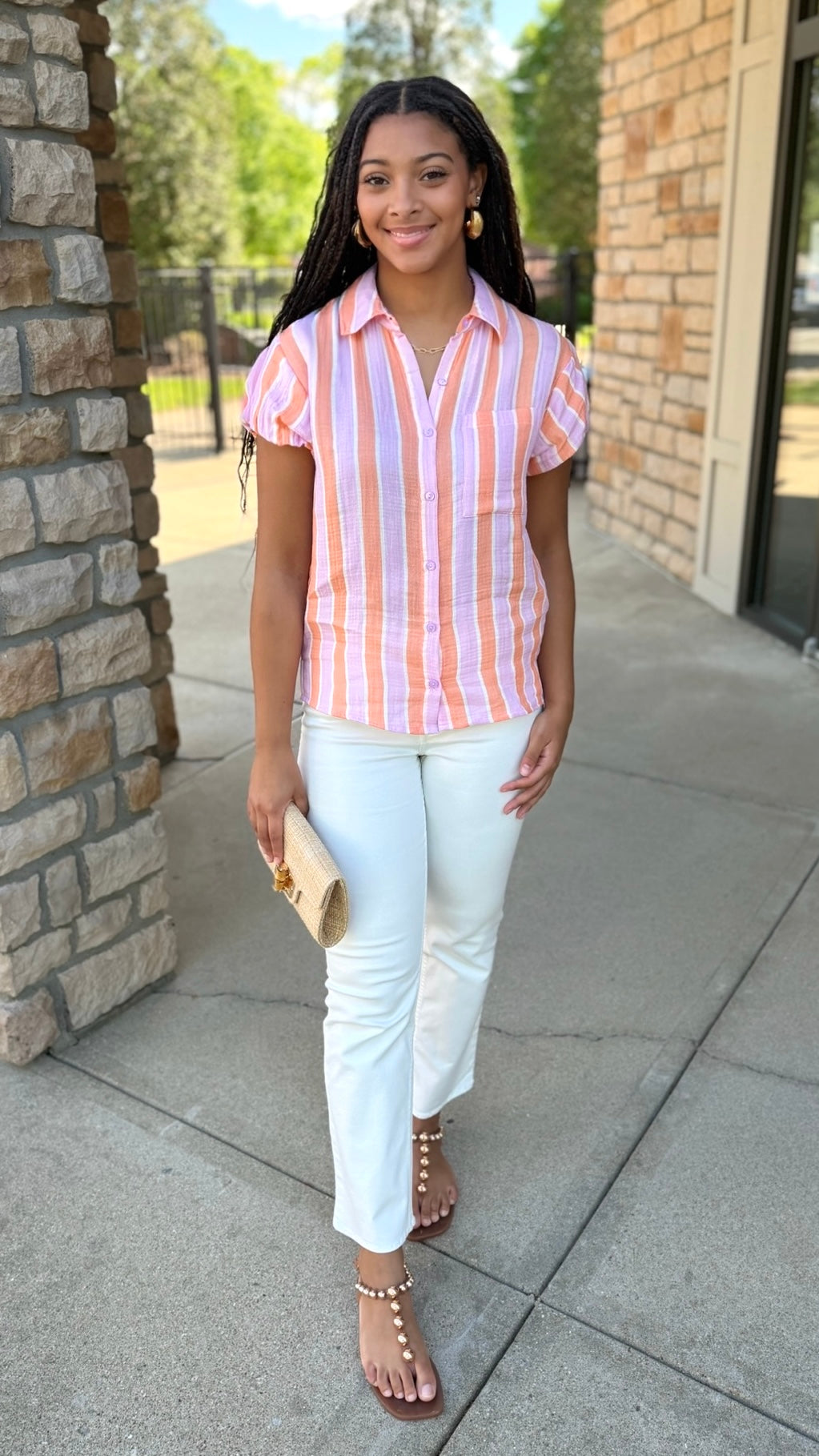 Ivy Jane Striped Stella Shirt - Tangerine