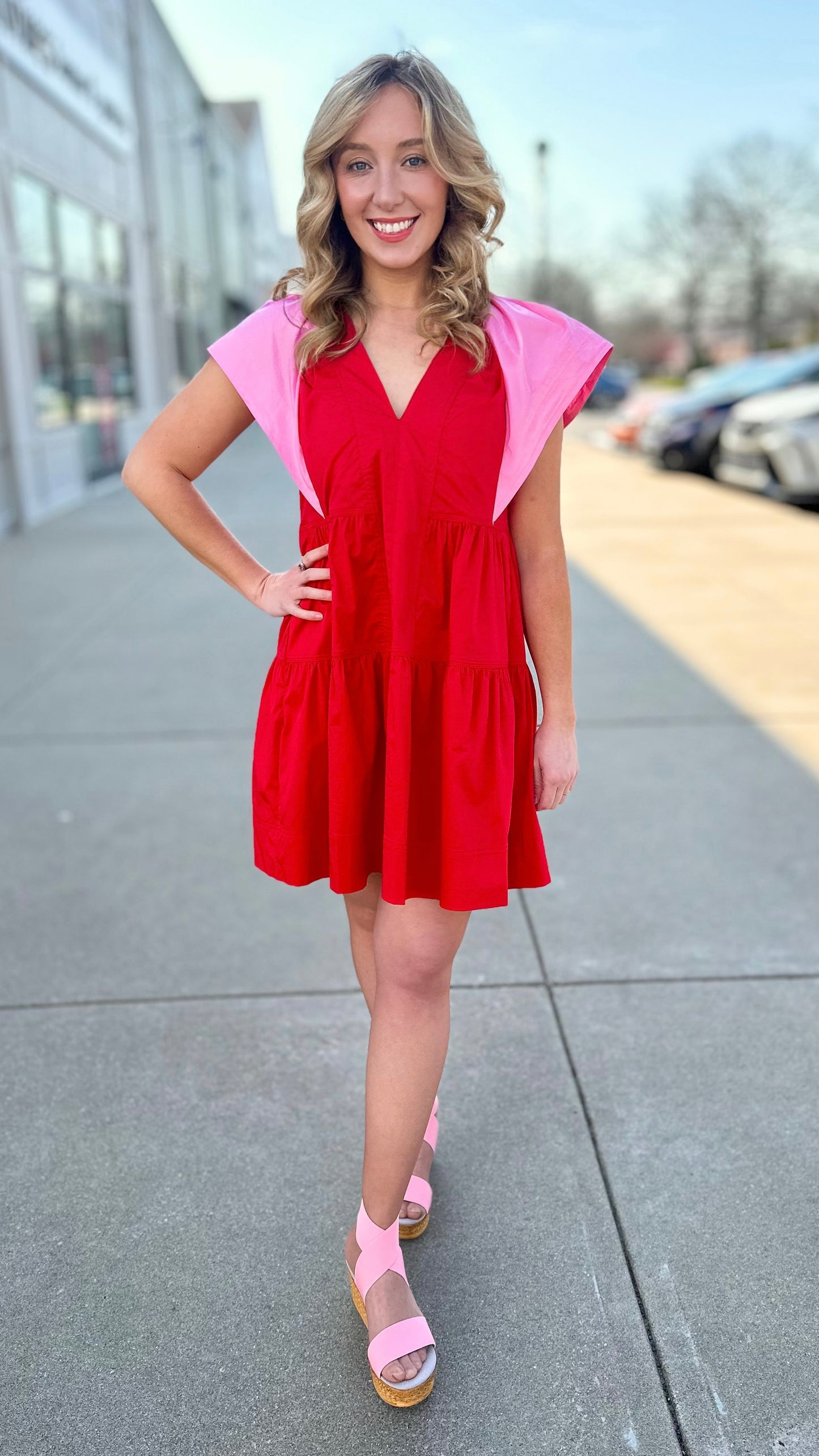 Color Pop Poplin Dress - Red/Pink