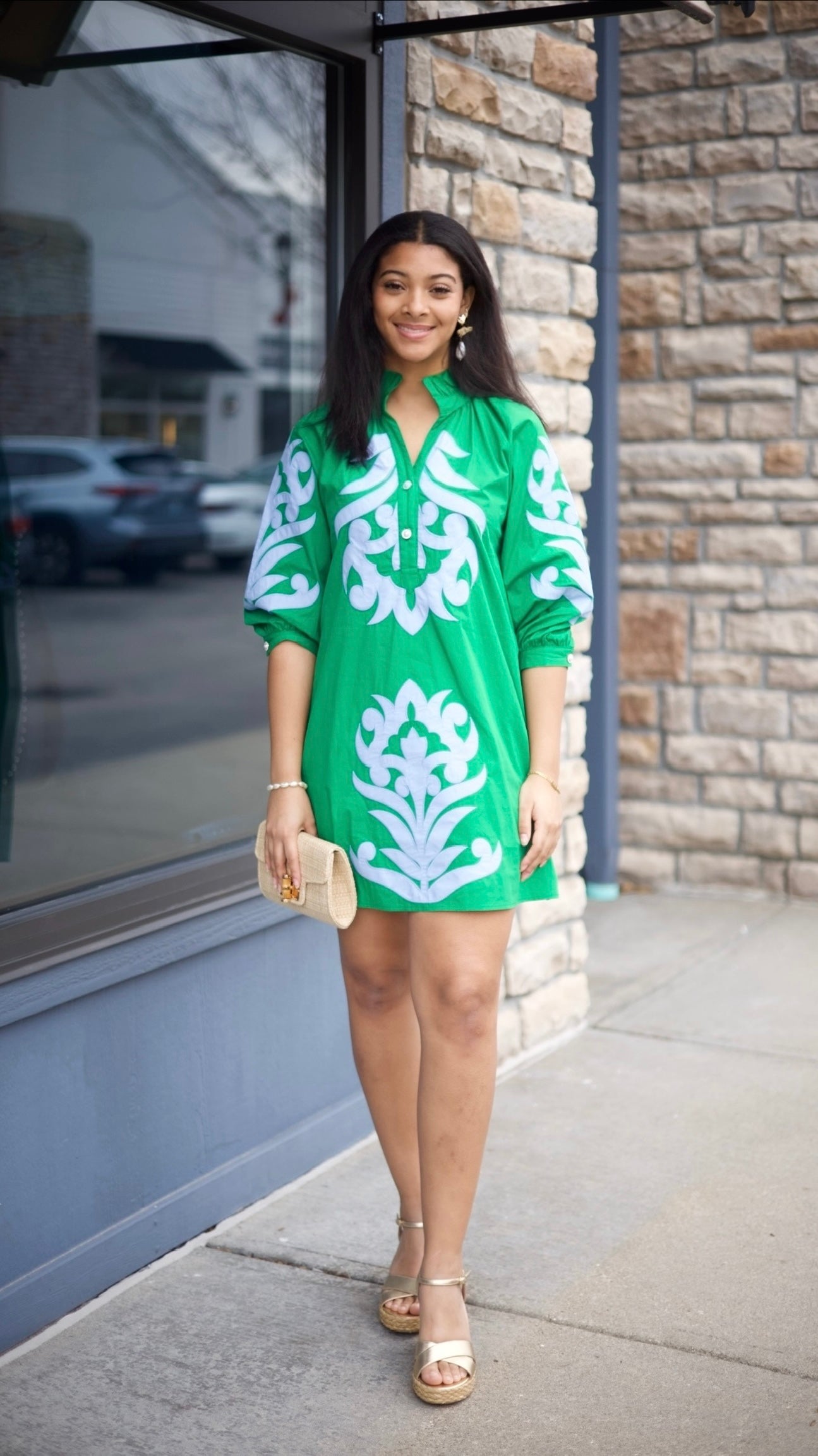 Clarissa Dress - Kelly Green & Light Blue