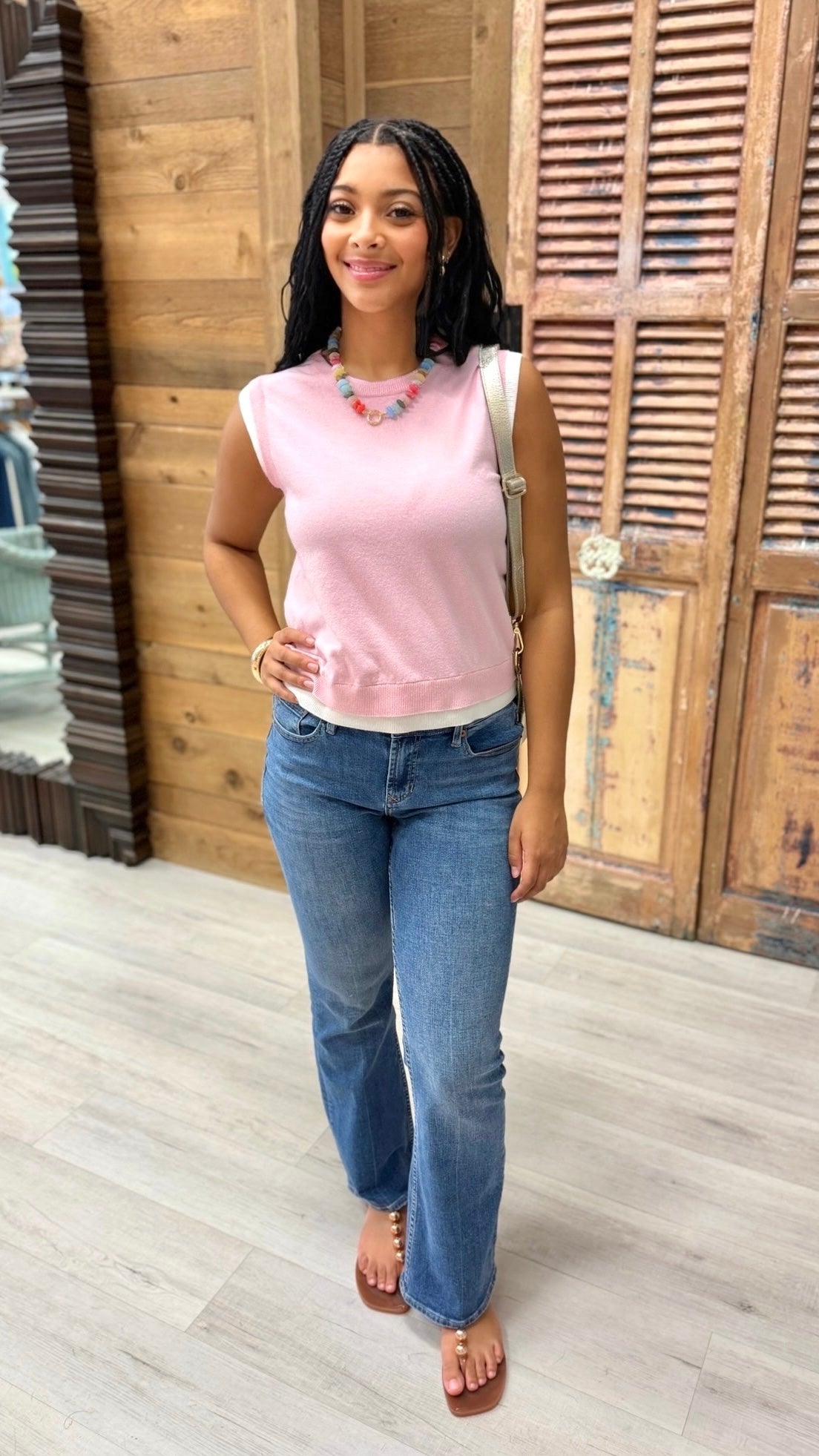 Elise Double Layered Knit Top - Pink