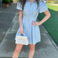 Aubrey Denim Pleat Waist Zip Mini Dress - Blue
