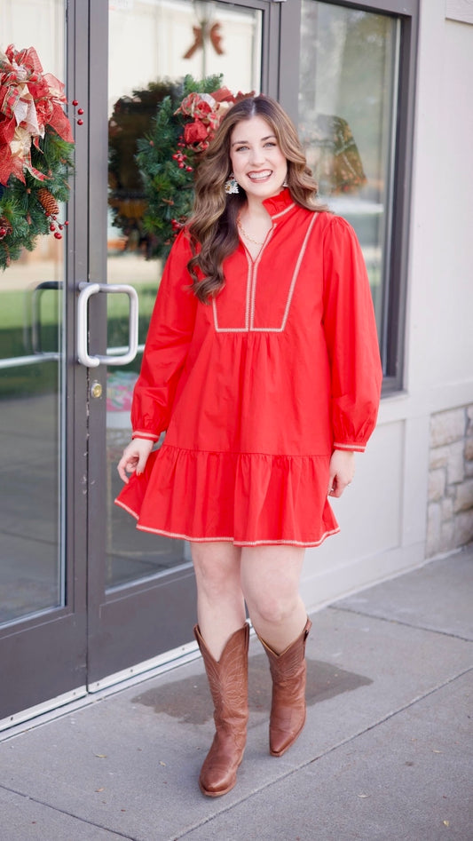 Emma Embroidered Dress - Red