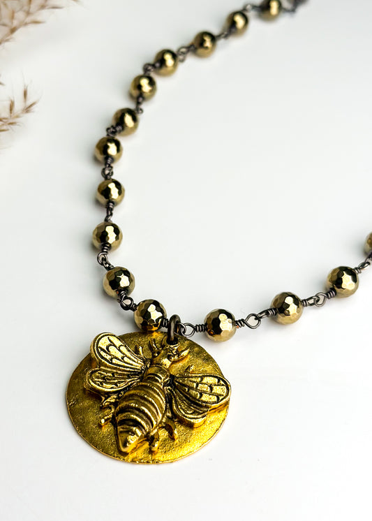 Bronze Beaded Bee Necklace