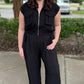 Black Mock Neck Zipper Vest
