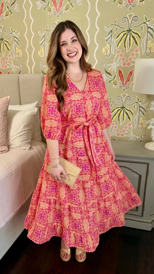 Ivy Jane Midi Tiered Dress -  Fuchsia