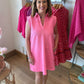 Lilian Ribbed Collard Dress - Pink
