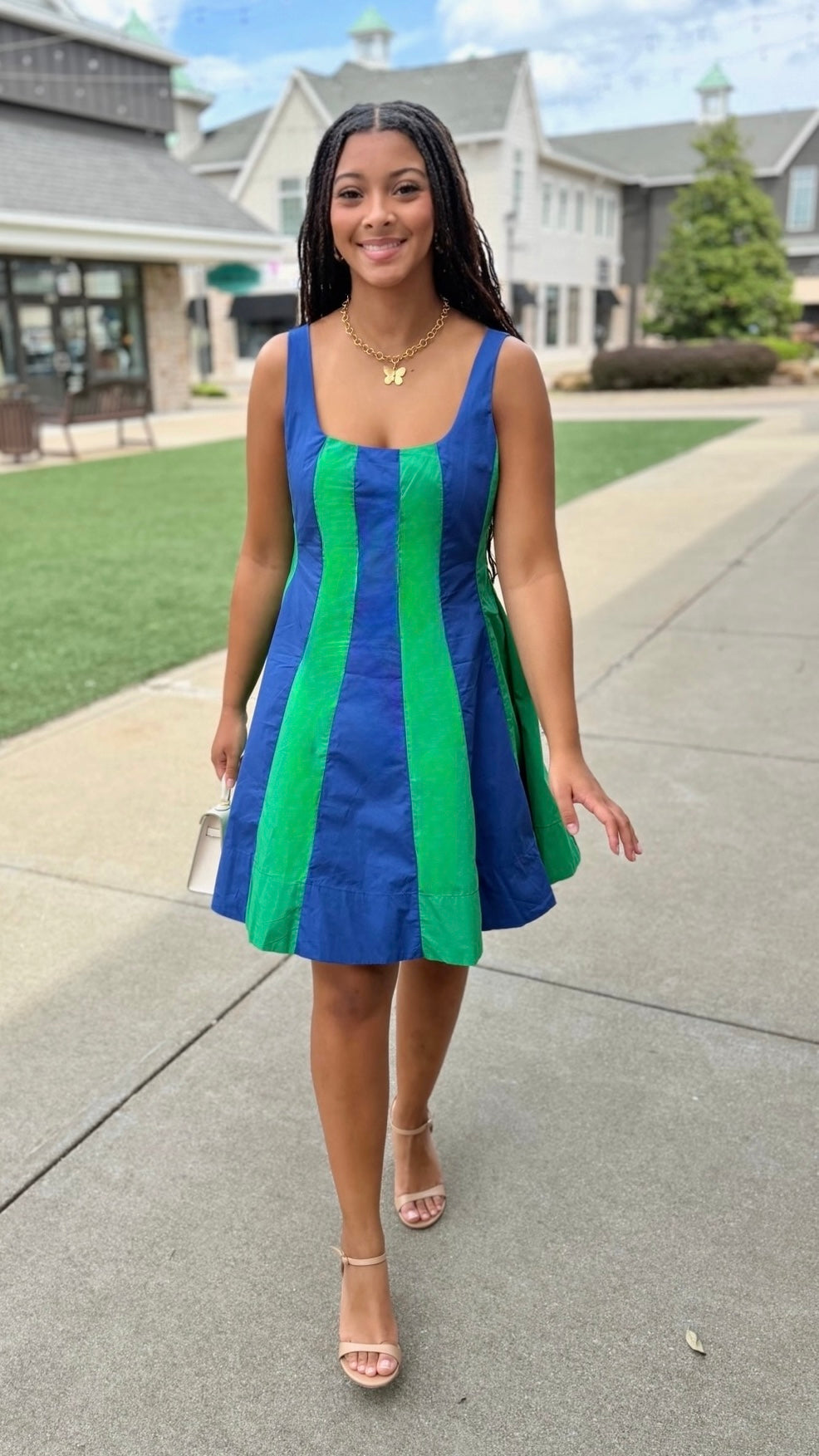 Madison Color Block Mini Dress - Blue/Green