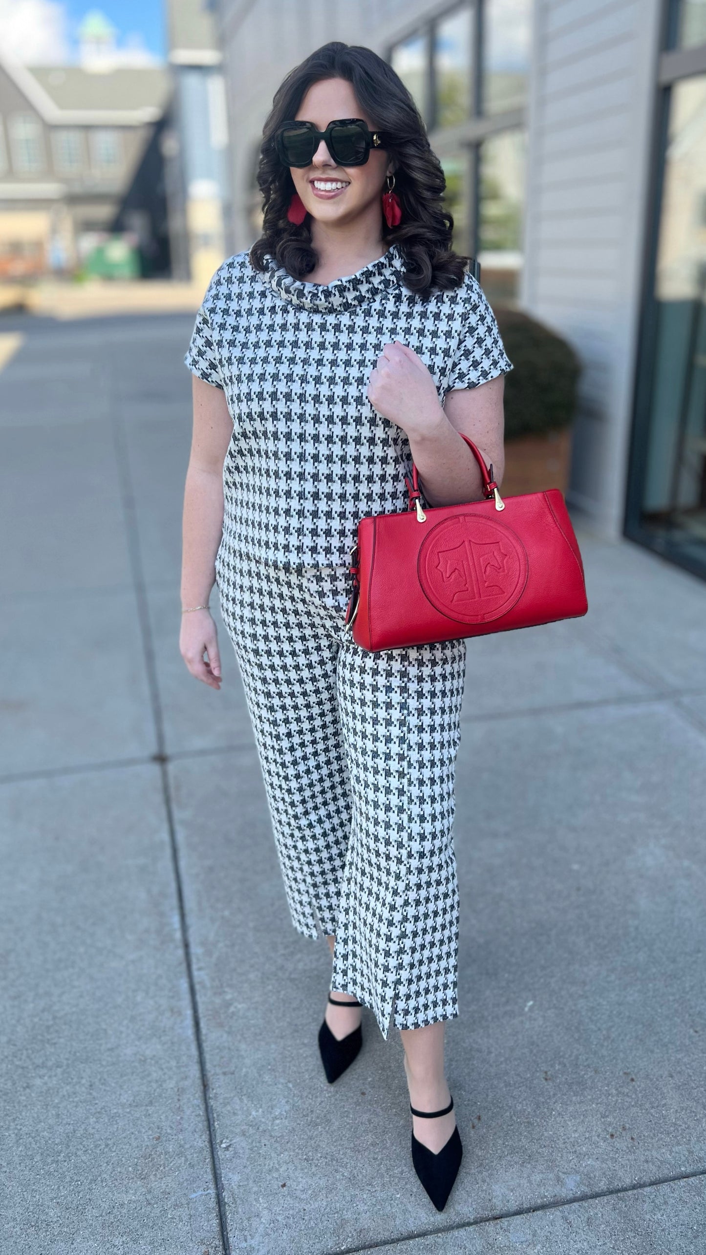 Isle Houndstooth Cowl Neck Top