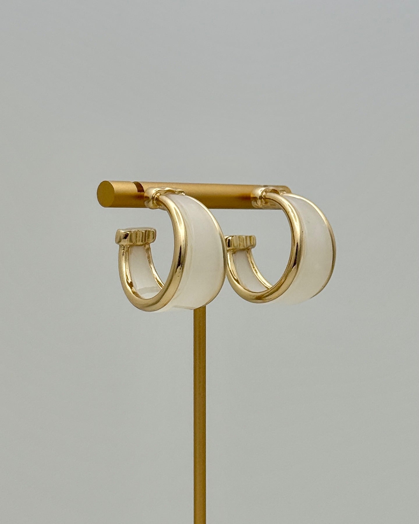 White Acrylic Hoop Earrings - Gold