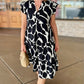Abby Abstract V Neck Midi Dress - Black/Ivory