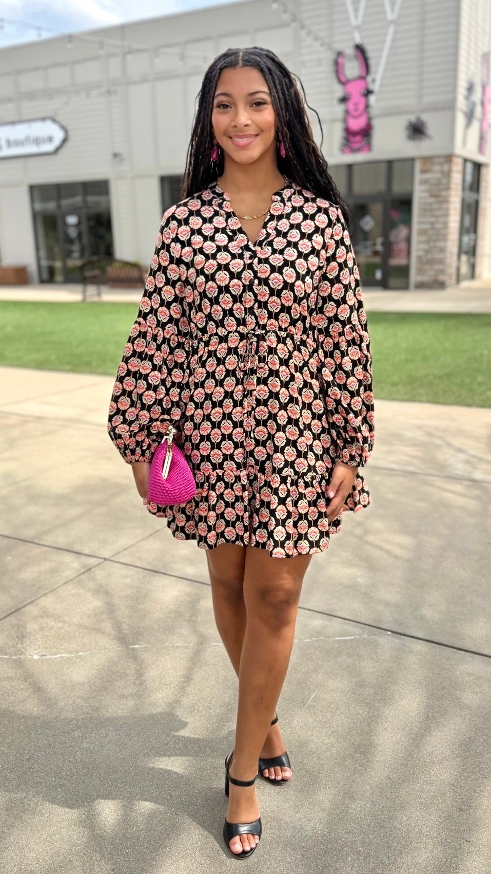 Bria Black Floral Dress - Black